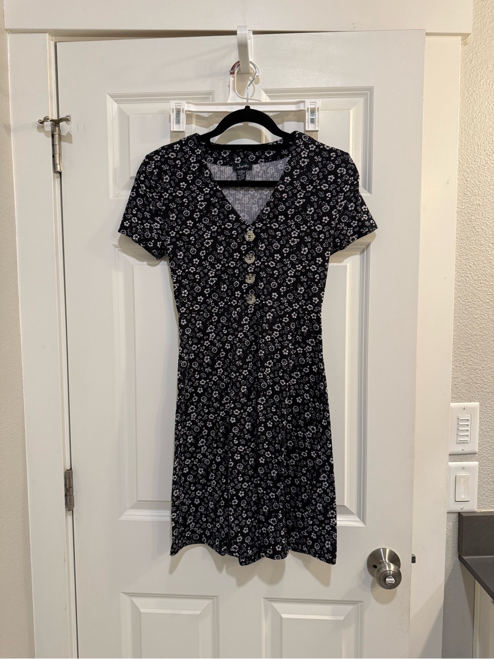 Justify Black Floral Button-Front Mini Dress